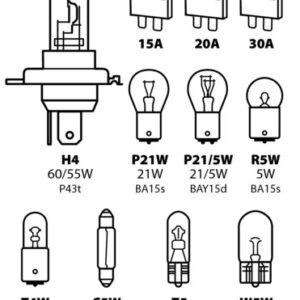Kit lampade di ricambio 11 pz, alogena H4 – 12V