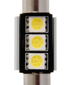 12V Hyper-Led 9 – 3 SMD x 3 chips – (C5W) – 10×36 mm – SV8,5-8 – 1 pz  – Scatola – Bianco – Doppia polarit? – Resistenza incorporata